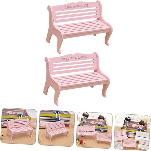 VICASKY Set mit 6 Mini-Bancs aus rosafarbenem Holz für Puppenhäuser und Miniaturgärten