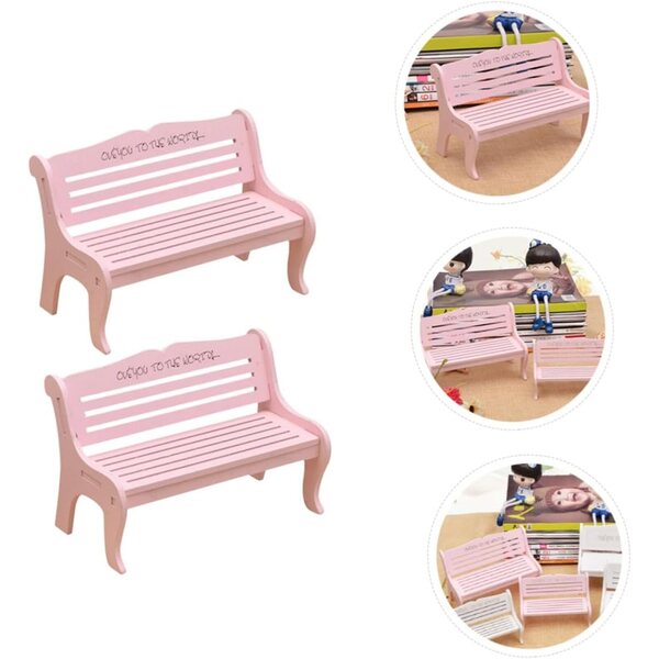 VICASKY Set mit 6 Mini-Bancs aus rosafarbenem Holz für Puppenhäuser und Miniaturgärten