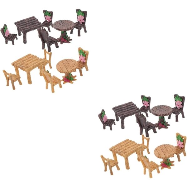 POPETPOP Mini Mobili da Giardino in Resina - Set 8 Tavoli e 16 Sedie Miniature