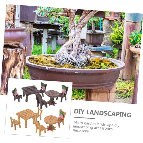 POPETPOP Mini Mobili da Giardino in Resina - Set 8 Tavoli e 16 Sedie Miniature