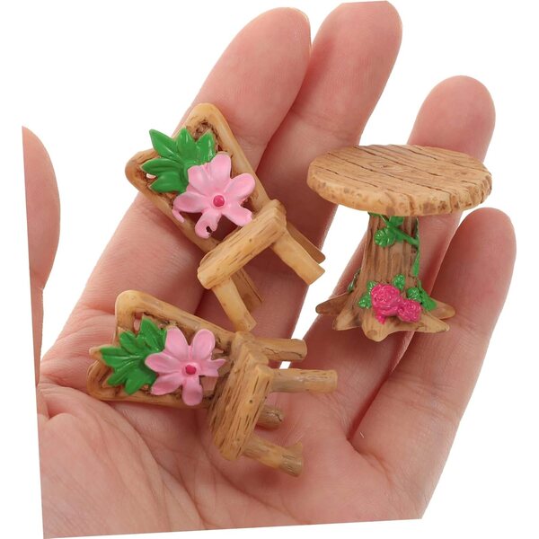 POPETPOP Mini Mobili da Giardino in Resina - Set 8 Tavoli e 16 Sedie Miniature
