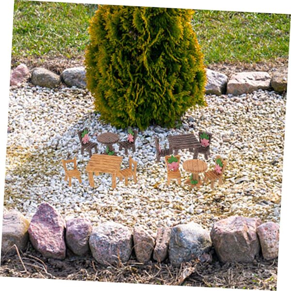 POPETPOP Mini Mobili da Giardino in Resina - Set 8 Tavoli e 16 Sedie Miniature