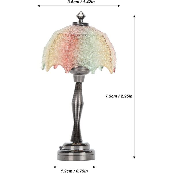 1:12 LED-Puppenhaus-Stehlampe mit Metallsockel und buntem Lampenschirm