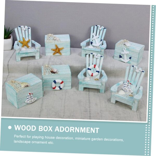 Amosfun Mini-Set aus mediterranem Holz: Stuhl und dekorative Box für Zuhause und Büro
