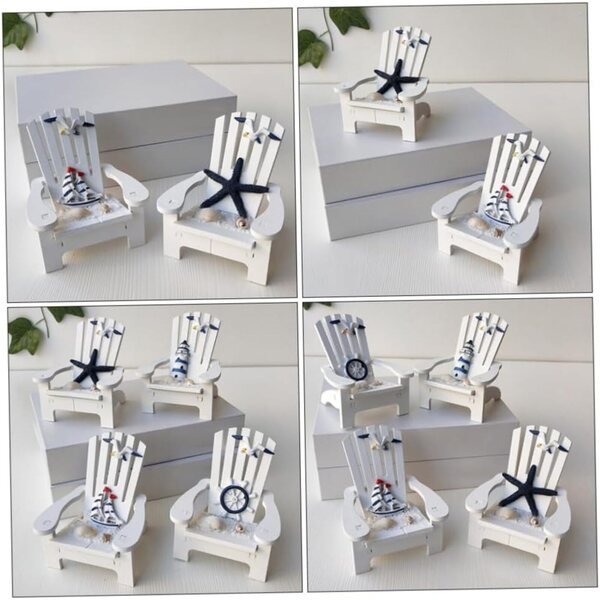Set 4 Sedie Miniature in Legno Stile Nautico per Decorazioni Casa e Ufficio