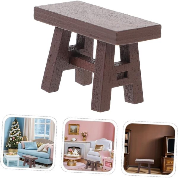 Set mit 5 rustikalen und realistischen Mini-Tabourets aus Holz für Puppenhäuser