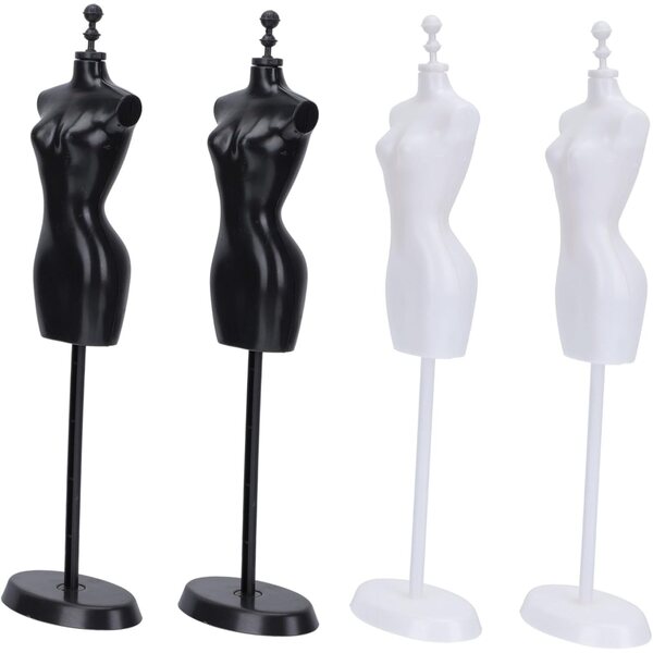 Uonlytech Set 4 Supporti Manichino Miniatura per Abiti Bambole Nero e Bianco