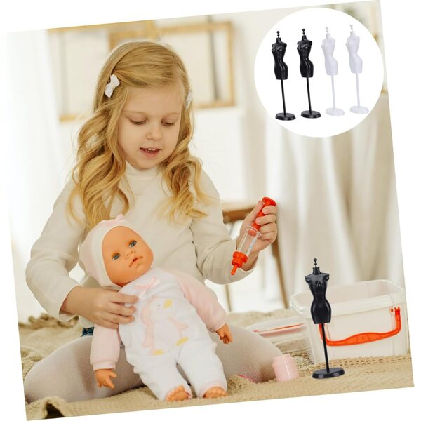 Uonlytech Set 4 Supporti Manichino Miniatura per Abiti Bambole Nero e Bianco