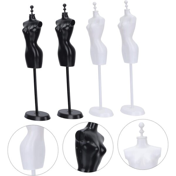 Uonlytech Set 4 Supporti Manichino Miniatura per Abiti Bambole Nero e Bianco