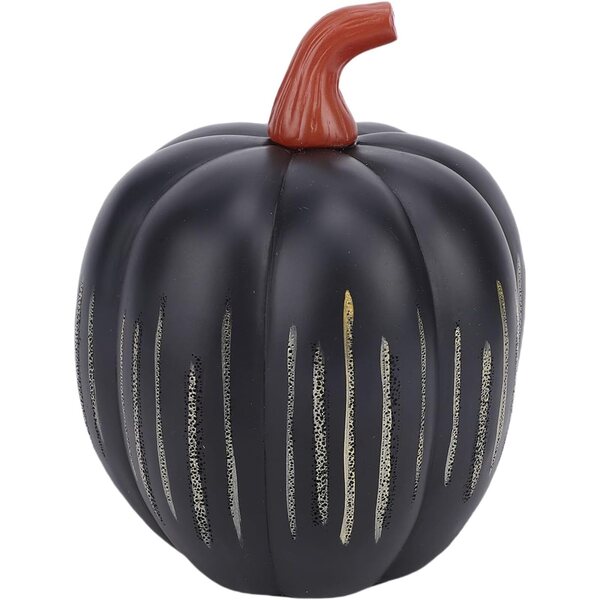 Luci di zucca in resina nera Luqeeg con effetto scintillante, decorazione autunnale a batteria