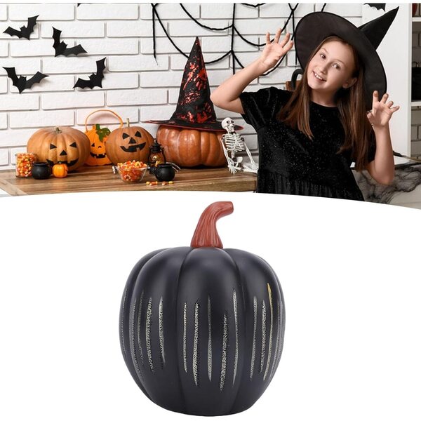 Luci di zucca in resina nera Luqeeg con effetto scintillante, decorazione autunnale a batteria