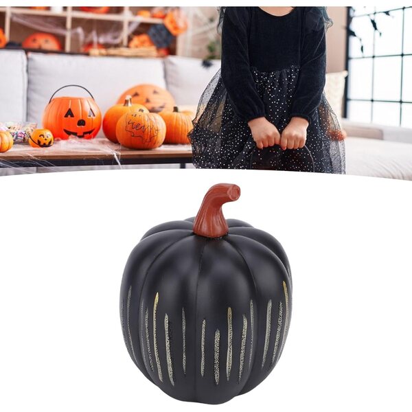 Luci di zucca in resina nera Luqeeg con effetto scintillante, decorazione autunnale a batteria