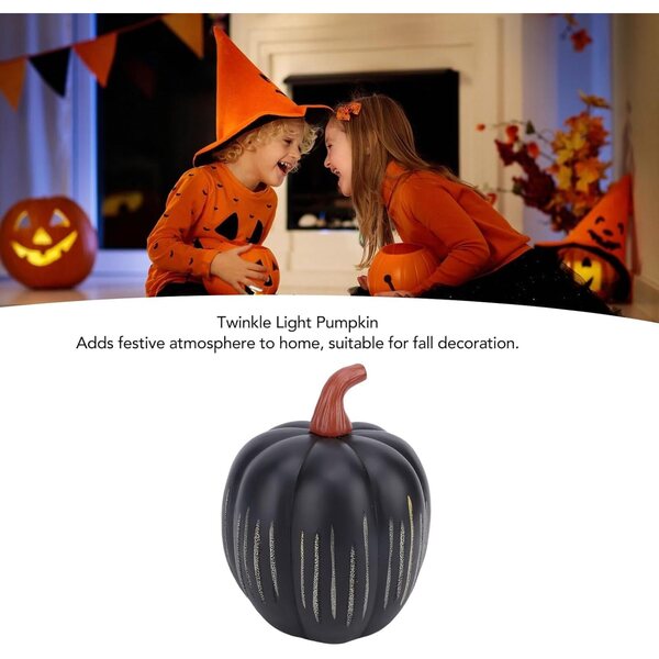 Luci di zucca in resina nera Luqeeg con effetto scintillante, decorazione autunnale a batteria