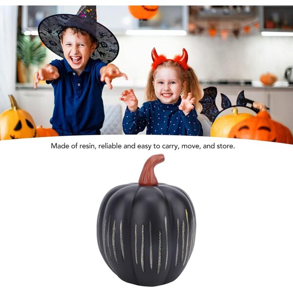 Luci di zucca in resina nera Luqeeg con effetto scintillante, decorazione autunnale a batteria