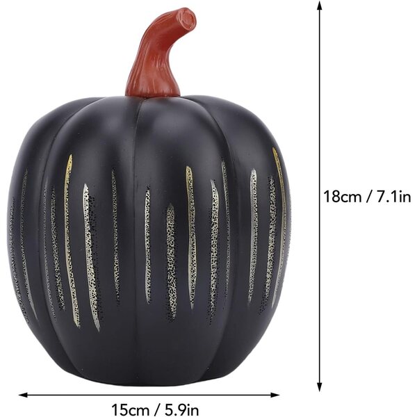 Luci di zucca in resina nera Luqeeg con effetto scintillante, decorazione autunnale a batteria