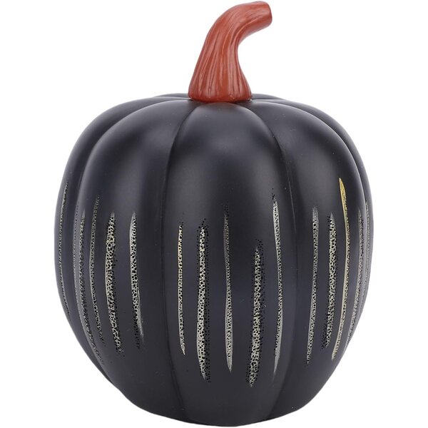 Luci di zucca in resina nera Luqeeg con effetto scintillante, decorazione autunnale a batteria
