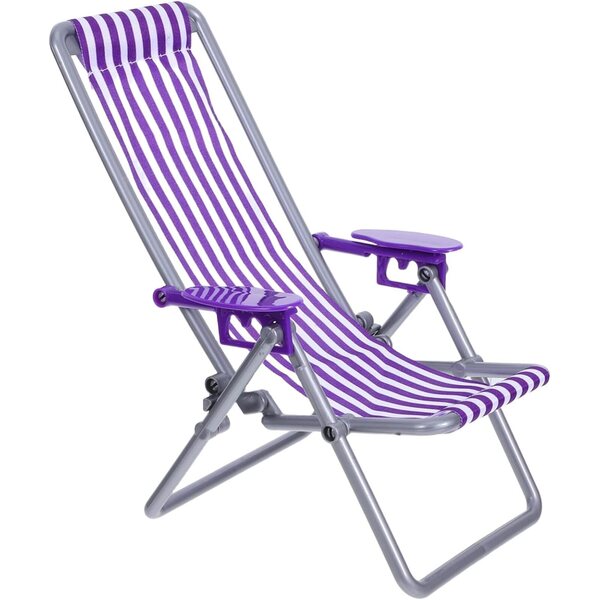 Sedia da spiaggia pieghevole in miniatura per casa delle bambole con motivo a strisce viola
