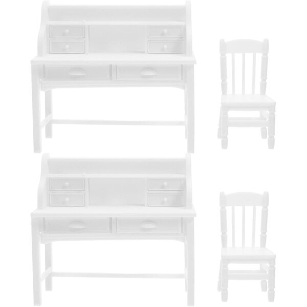 Mobili Miniatura UPKOCH Set 2 Scrittoio con Cassetti Apribili e Sedie per Casa delle Bambole
