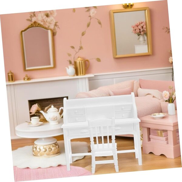 Mobili Miniatura UPKOCH Set 2 Scrittoio con Cassetti Apribili e Sedie per Casa delle Bambole