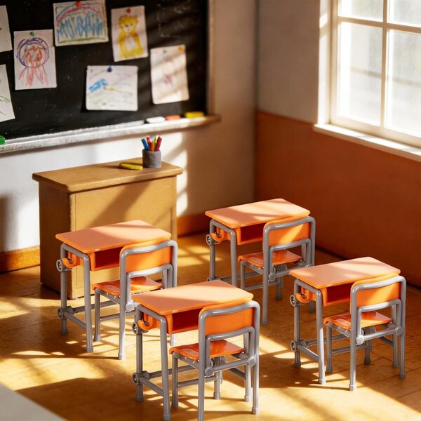 ERINGOGO Miniaturmöbel-Set, 4-teilig, Schreibtisch und Stuhl für Puppenhaus