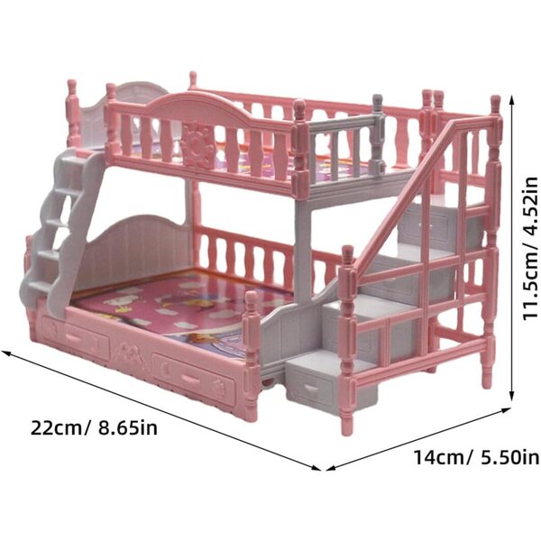 UPKOCH Mini-Etagenbett für Puppenhaus, 17 cm, rosa Kunststoff