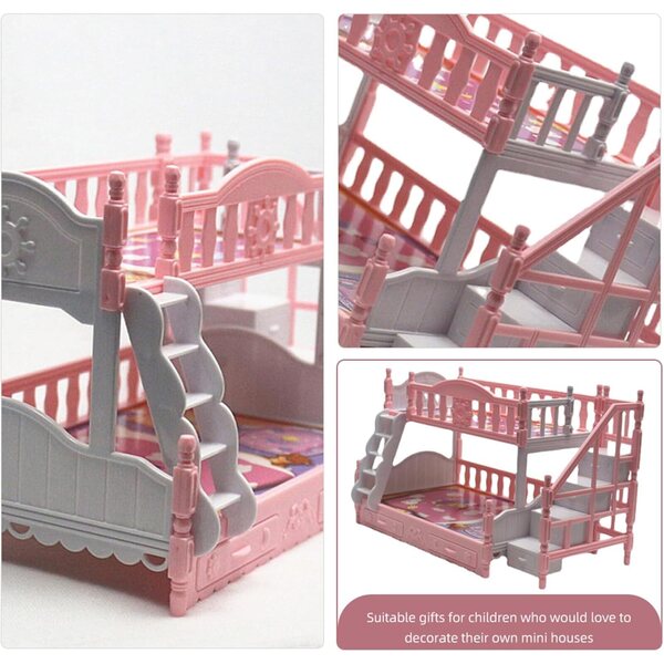 UPKOCH Mini-Etagenbett für Puppenhaus, 17 cm, rosa Kunststoff