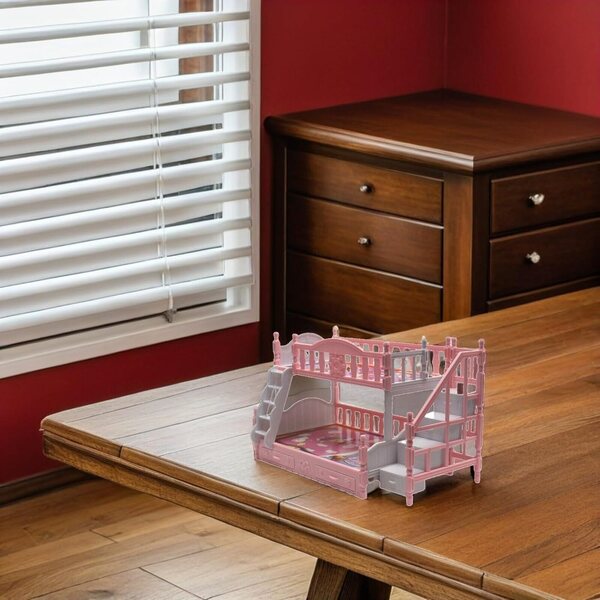 UPKOCH Mini-Etagenbett für Puppenhaus, 17 cm, rosa Kunststoff