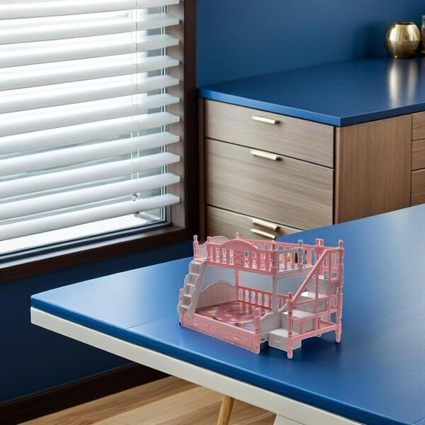UPKOCH Mini-Etagenbett für Puppenhaus, 17 cm, rosa Kunststoff