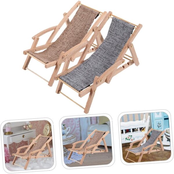 Set 4 Mini Sedie Spiaggia in Legno NOLITOY per Casa Bambole e Decorazioni