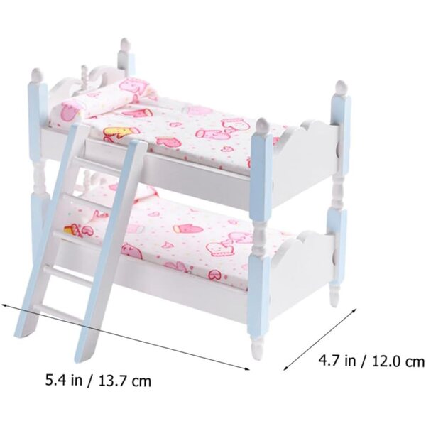 UPKOCH Lit Superposto in Legno Miniatura per Casa delle Bambole con Materasso Decorato