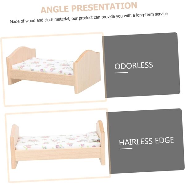 Mini letto per casa delle bambole UPKOCH in legno, mobili giocattolo realistici e resistenti
