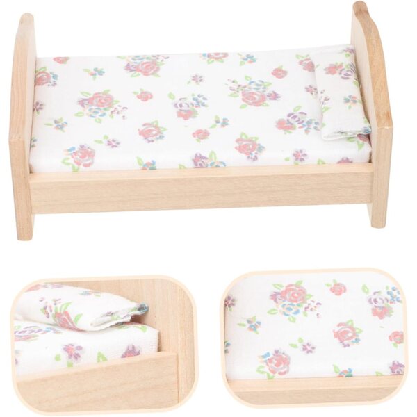Mini letto per casa delle bambole UPKOCH in legno, mobili giocattolo realistici e resistenti