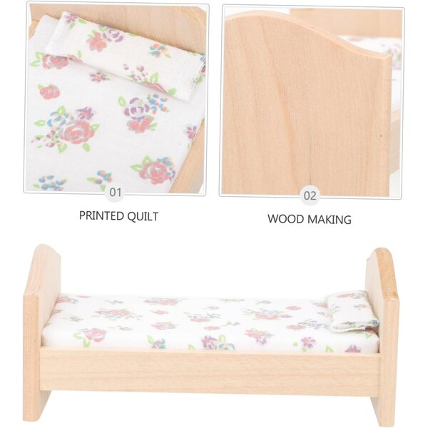 Mini letto per casa delle bambole UPKOCH in legno, mobili giocattolo realistici e resistenti
