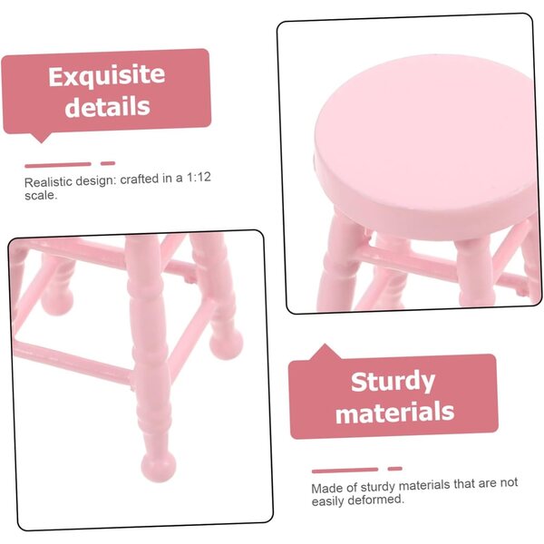 UPKOCH Mini Tabouret in Legno Massello per Casa delle Bambole Rosa 1:12