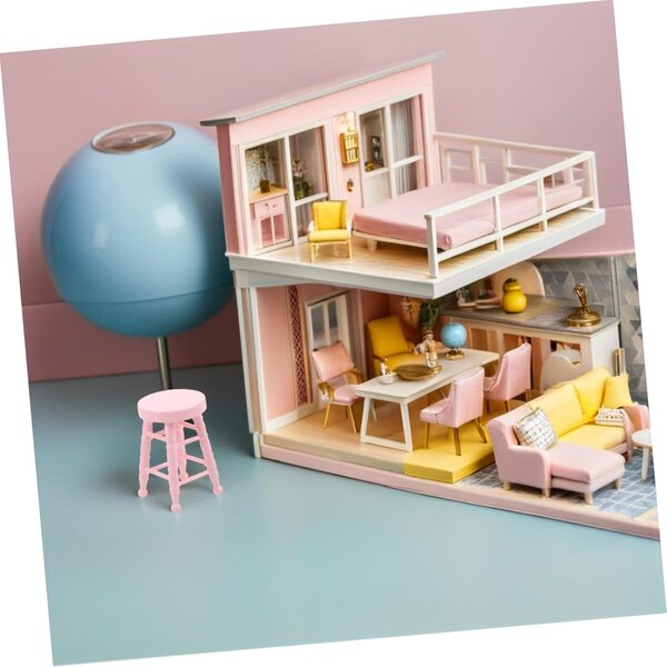 UPKOCH Mini Tabouret in Legno Massello per Casa delle Bambole Rosa 1:12