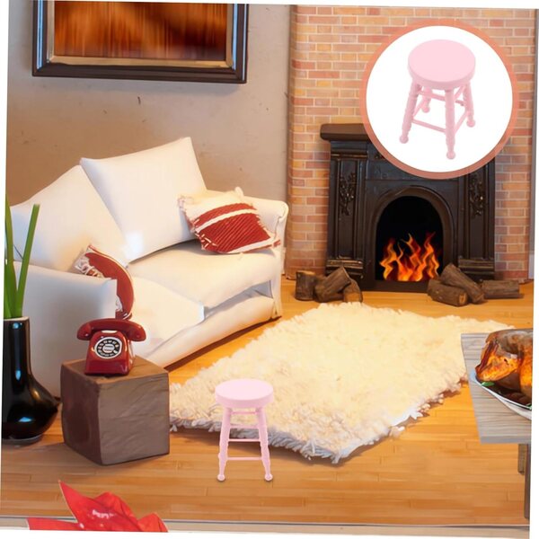 UPKOCH Mini Tabouret in Legno Massello per Casa delle Bambole Rosa 1:12
