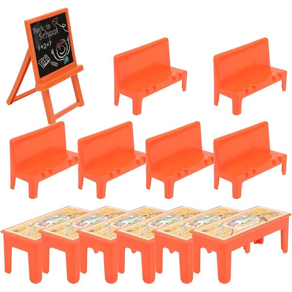 Alasum Mini Set Mobili per Casa delle Bambole: 13 pezzi Lavagna, Scrivanie e Sedie Scolastiche