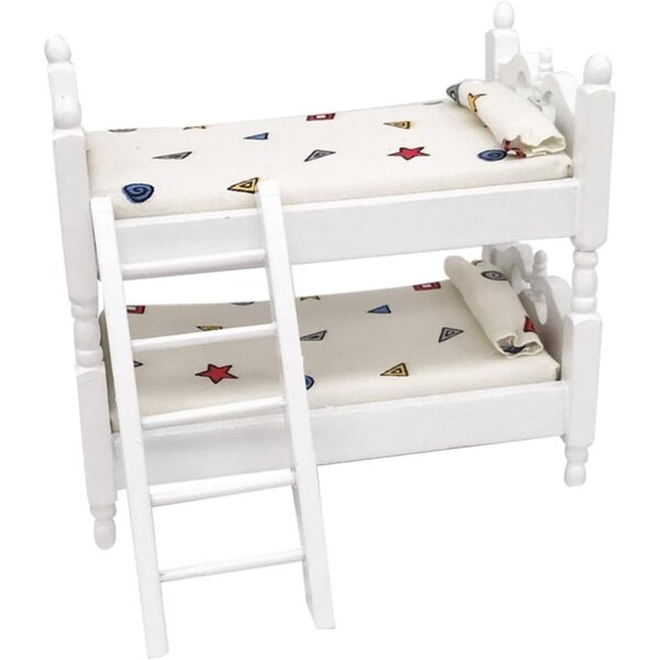 Letto a Castello Miniatura in Legno per Casa delle Bambole - 13,7x12 cm Bianco