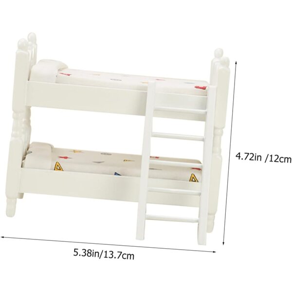 Letto a Castello Miniatura in Legno per Casa delle Bambole - 13,7x12 cm Bianco
