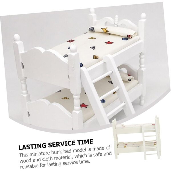 Letto a Castello Miniatura in Legno per Casa delle Bambole - 13,7x12 cm Bianco