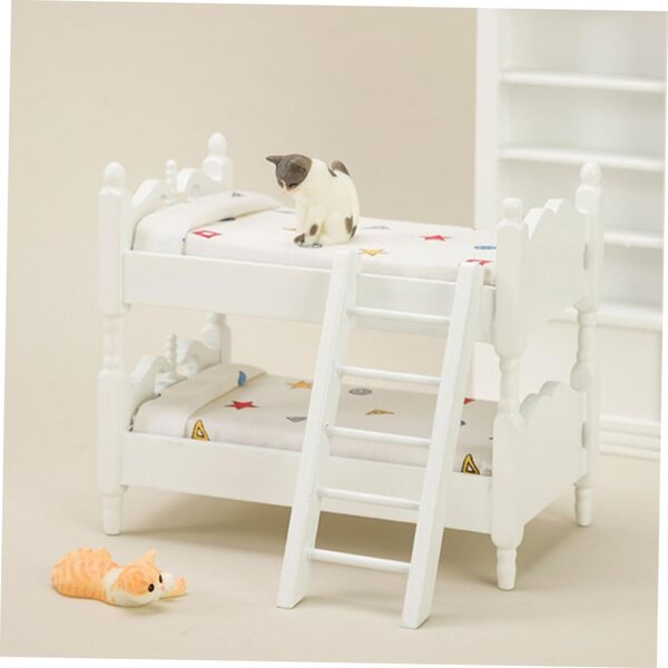 Letto a Castello Miniatura in Legno per Casa delle Bambole - 13,7x12 cm Bianco