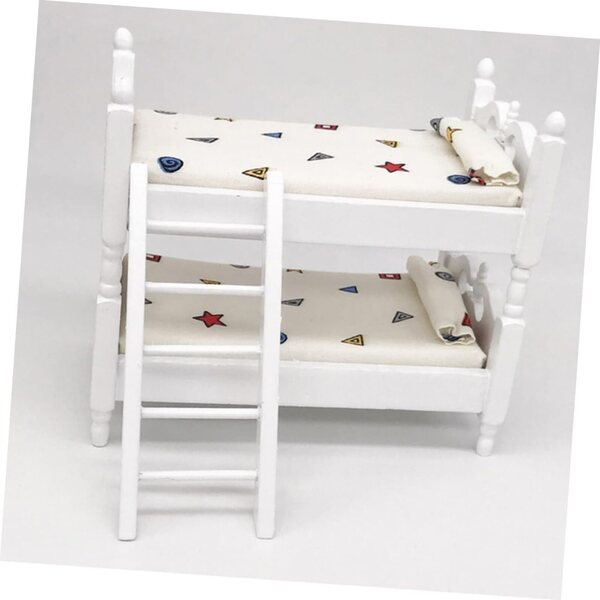 Letto a Castello Miniatura in Legno per Casa delle Bambole - 13,7x12 cm Bianco