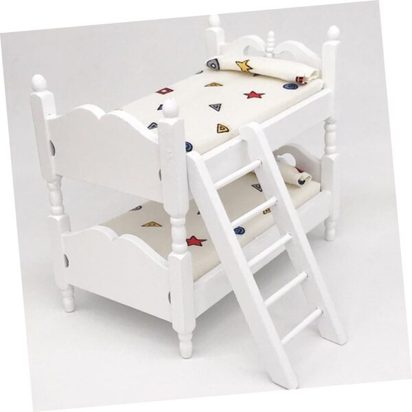 Letto a Castello Miniatura in Legno per Casa delle Bambole - 13,7x12 cm Bianco