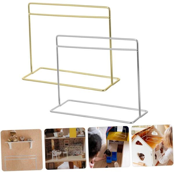Mini-Kleiderbügelständer aus Gold und Silber für das Puppenhaus – UPKOCH-Set 2-teilig