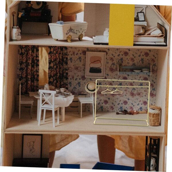 Mini-Kleiderbügelständer aus Gold und Silber für das Puppenhaus – UPKOCH-Set 2-teilig