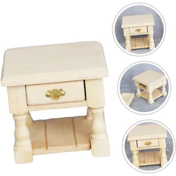 UPKOCH Mini Tavolino Notte Vintage con Cassetto - Mobiletto Decorativo per Casa delle Bambole