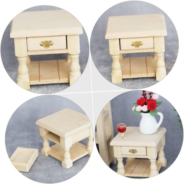 UPKOCH Mini Tavolino Notte Vintage con Cassetto - Mobiletto Decorativo per Casa delle Bambole