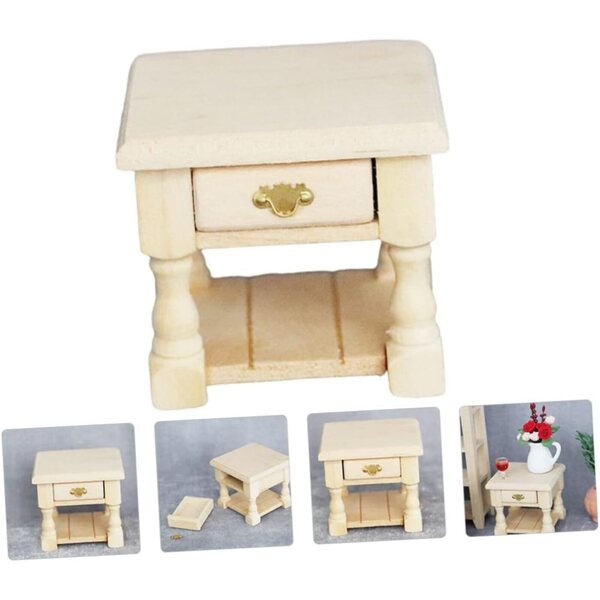 UPKOCH Mini Tavolino Notte Vintage con Cassetto - Mobiletto Decorativo per Casa delle Bambole