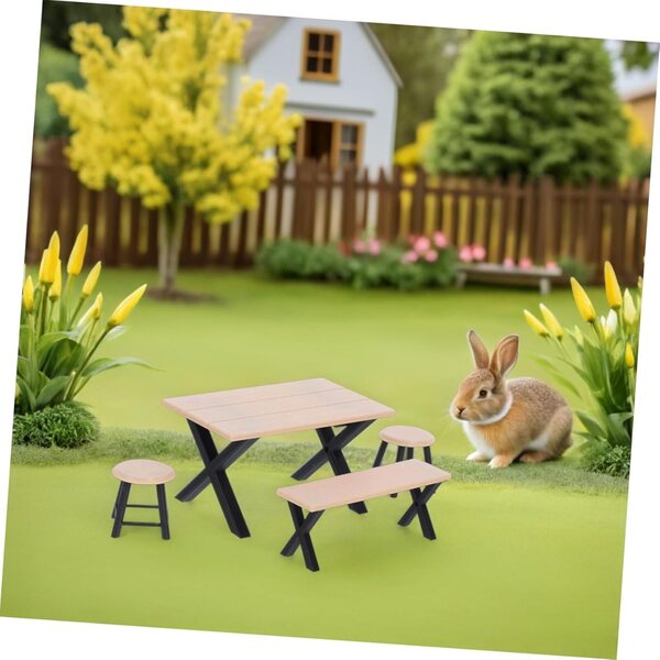 BESTonZON Set di 4 Pezzi Miniature Mobili per Casa delle Bambole Tavolo e Sedie Kaki