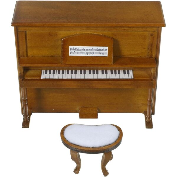 BESPORTBLE Mini Pianoforte in Legno con Sgabello per Casa delle Bambole Decorativo